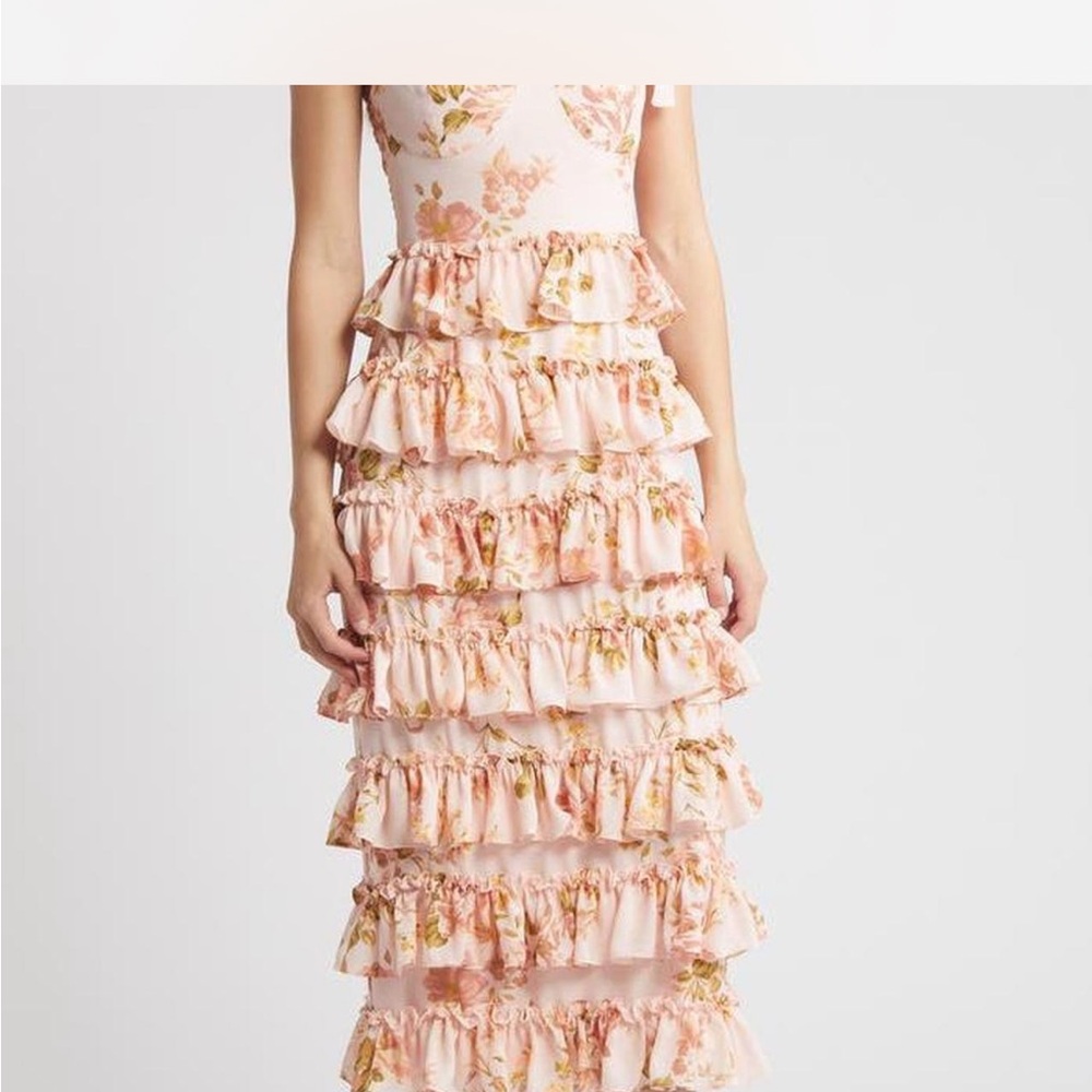 Wayf Pink Floral Tiered Maxi Dress